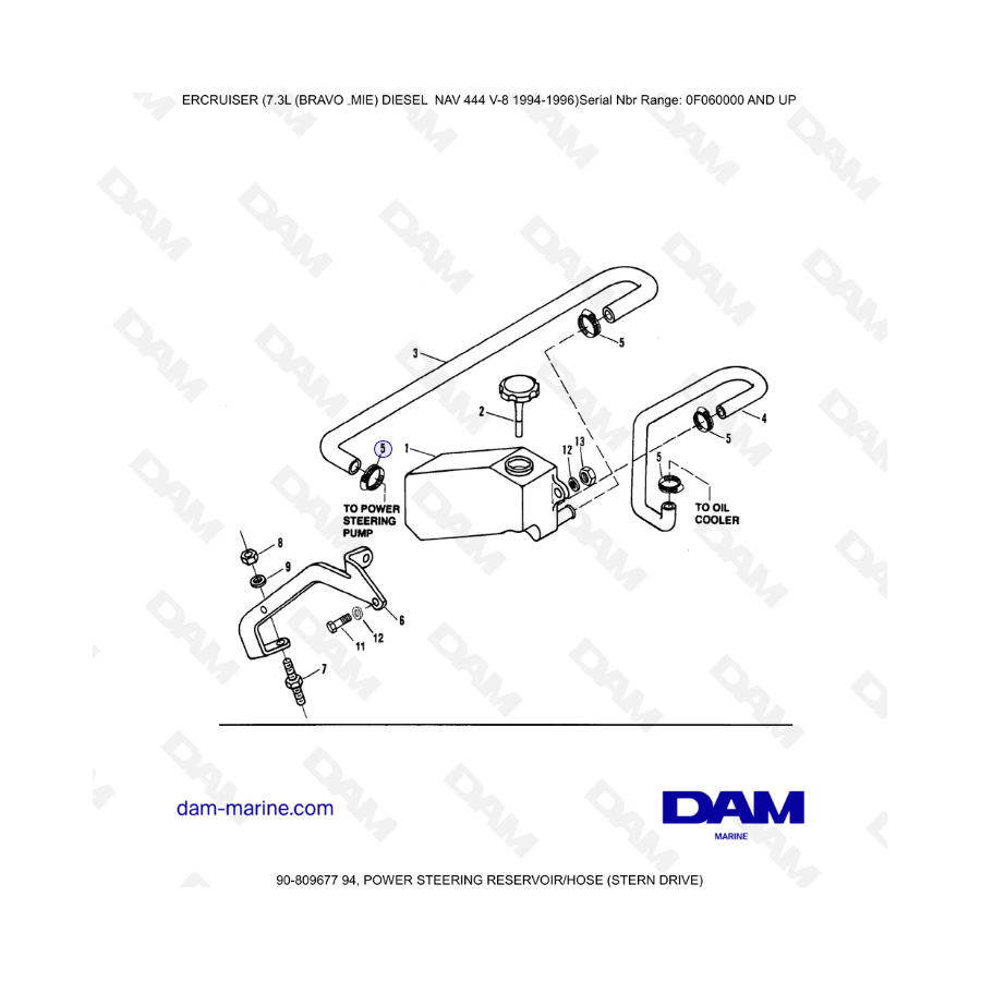 Mercruiser 7.3L NAV 444 - Power steering reservoir / hose (sterndrive)