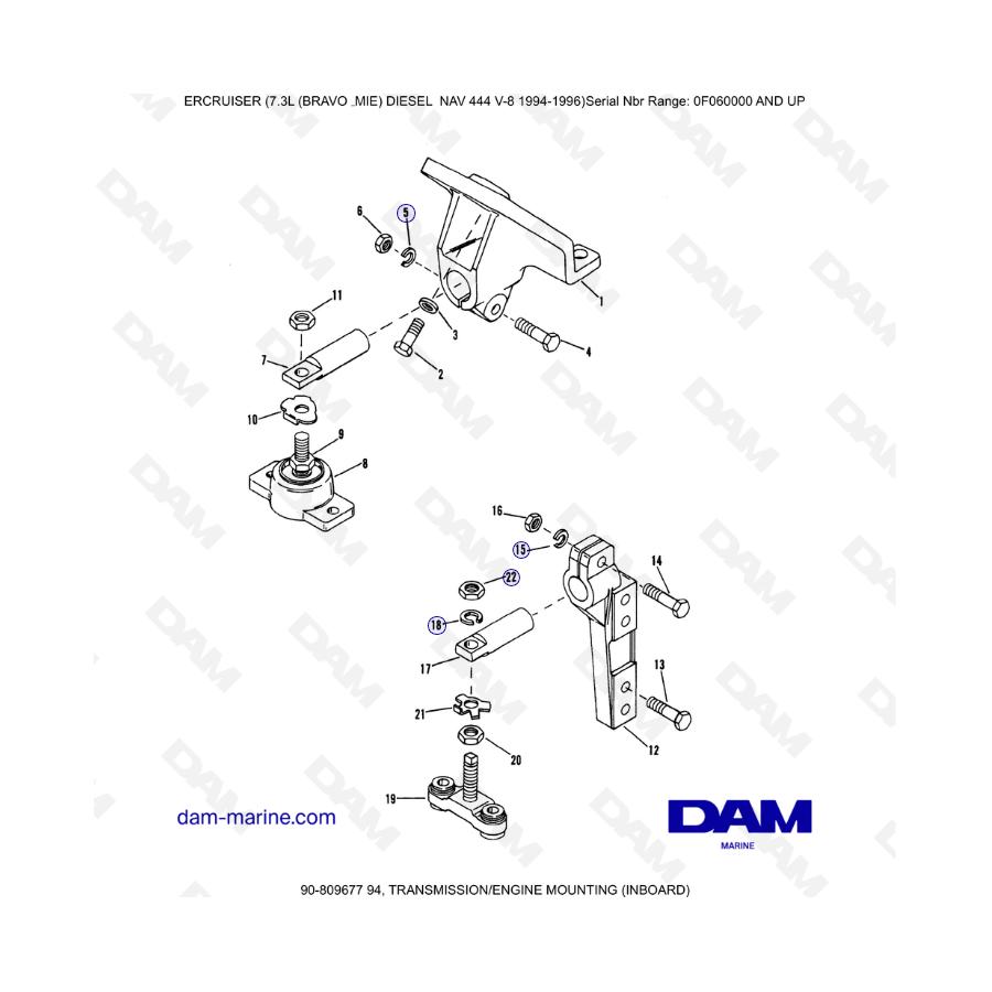 Mercruiser 7.3L NAV 444 - Transmisión / Montaje del motor (interior)