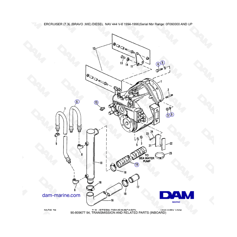 Mercruiser 7.3L NAV 444 - Transmisión y partes relacionadas (intraborda)