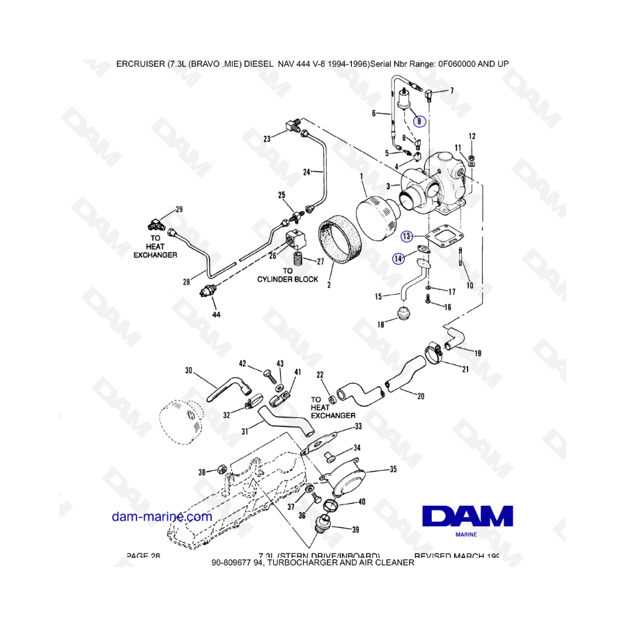 Mercruiser 7.3L NAV 444 - Turbocharger & air cleaner