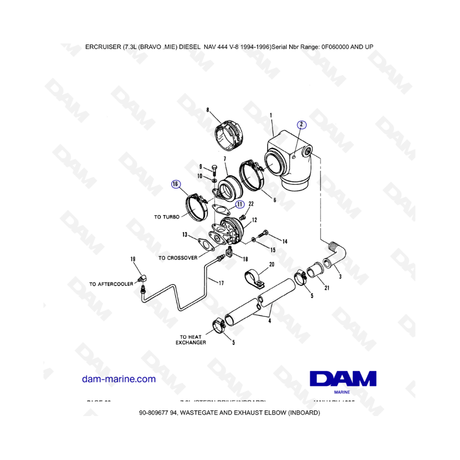 Mercruiser 7.3L NAV 444 - Wastegate and exhaust elbow 