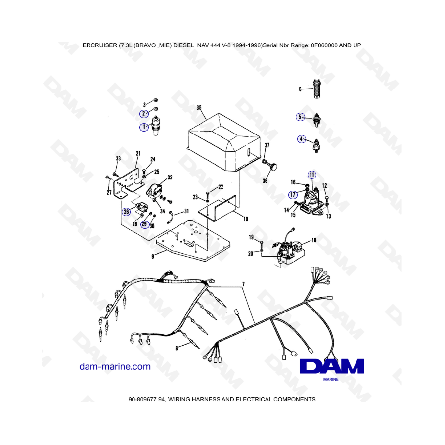 Mercruiser 7.3L NAV 444 - Wiring harness & electrical components