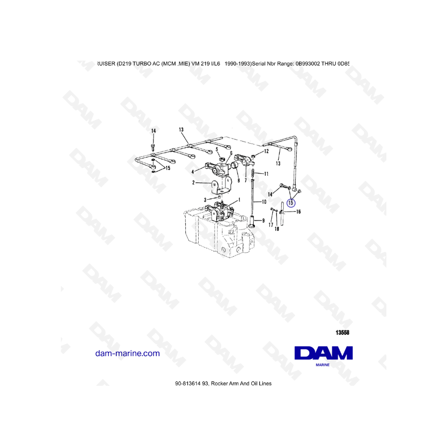 Mercruiser D219 TURBO AC - Rocker arm & oil lines