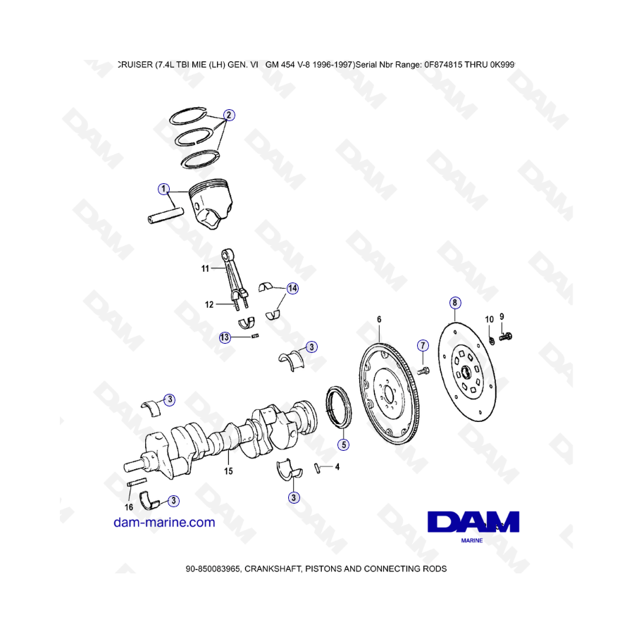 MERCRUISER 7.4L EFI TBI - Cigüeñal, pistones y bielas