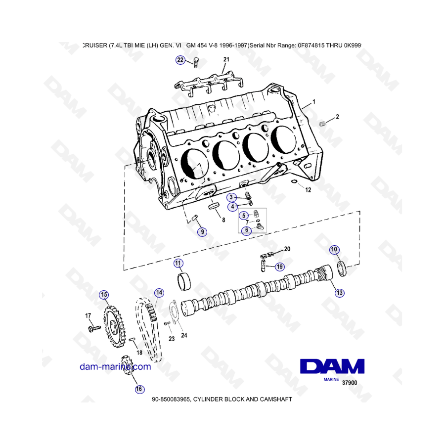 MERCRUISER 7.4L EFI TBI - Cylinder block & camshaft