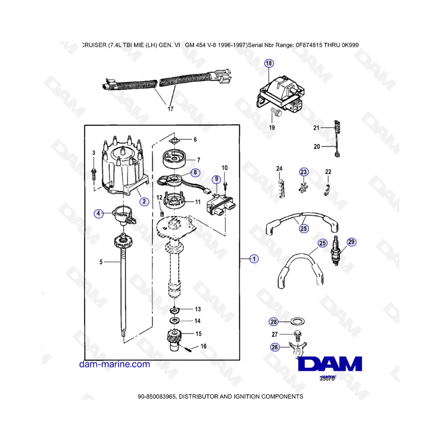 MERCRUISER 7.4L EFI TBI - Distribuidor y componentes de encendido