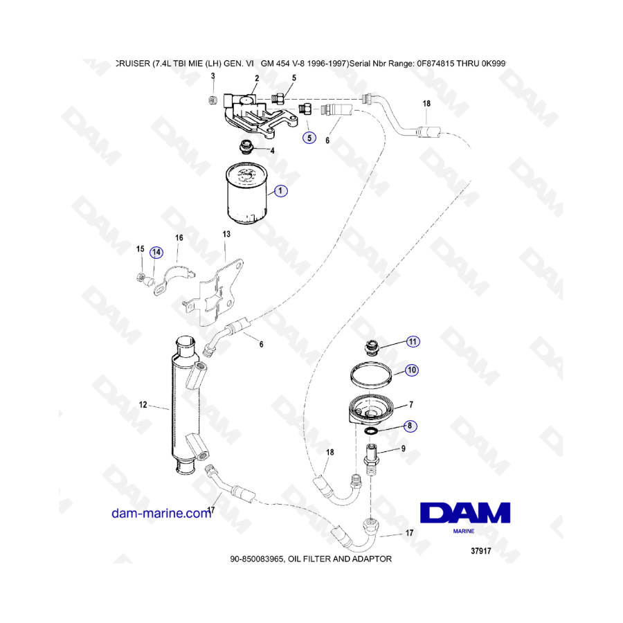 MERCRUISER 7.4L EFI TBI - Filtro de aceite y adaptador