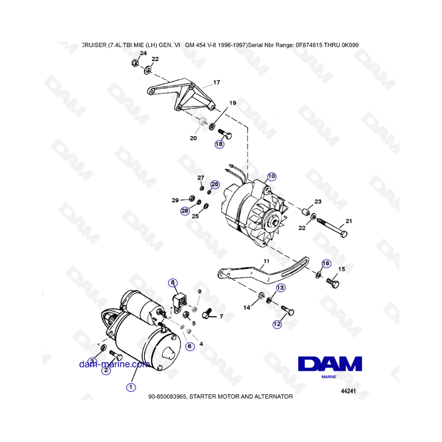 MERCRUISER 7.4L EFI TBI - Motor de arranque y alternador