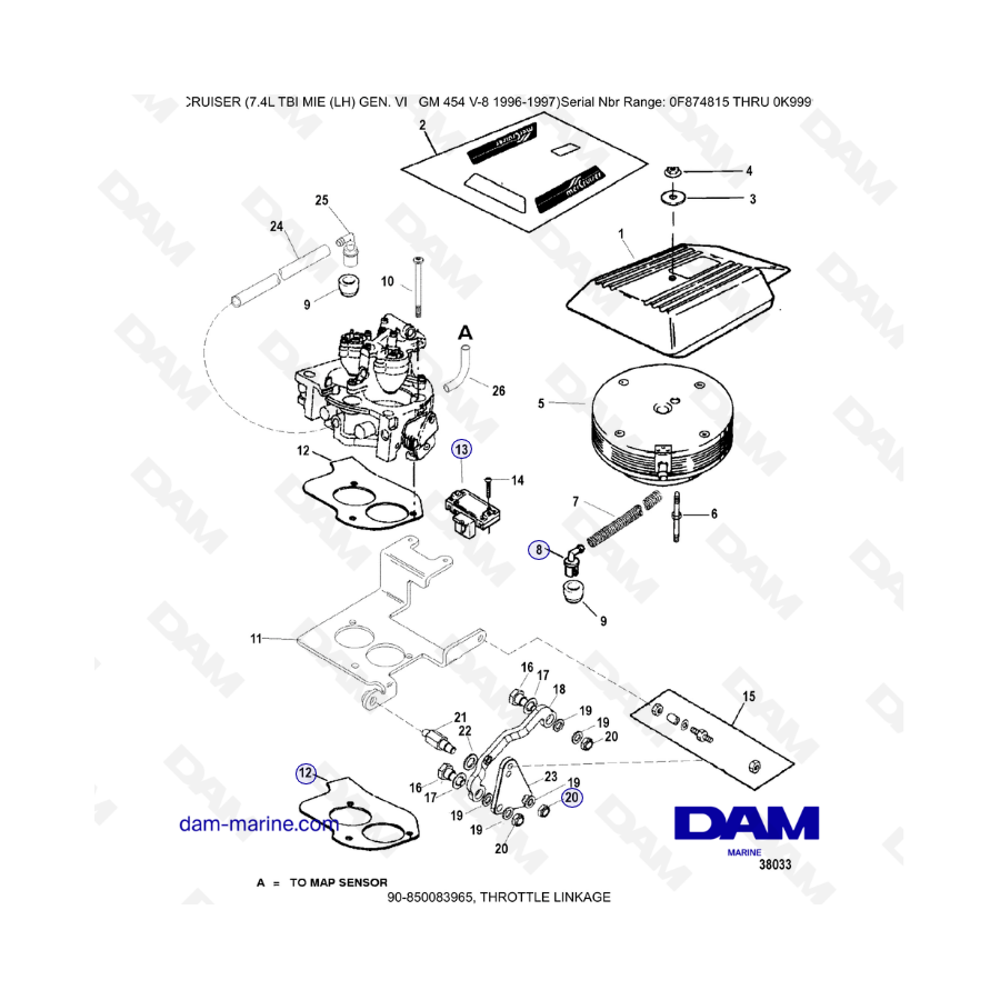 MERCRUISER 7.4L EFI TBI - Varillaje del acelerador