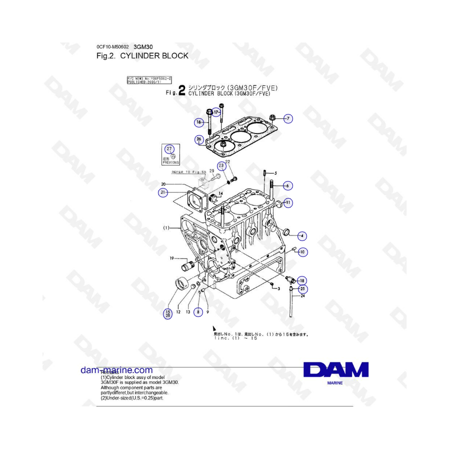 Yanmar 3GM30F - Bloque de cilindros