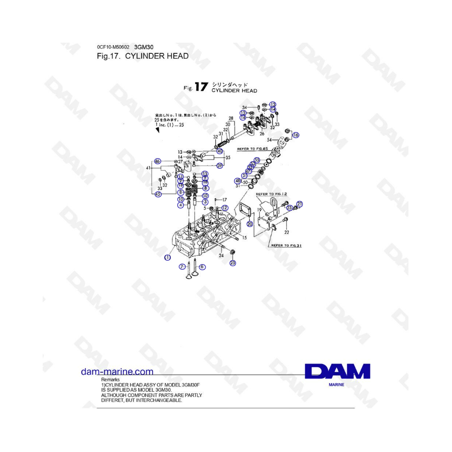 Yanmar 3GM30F - Cylinder head