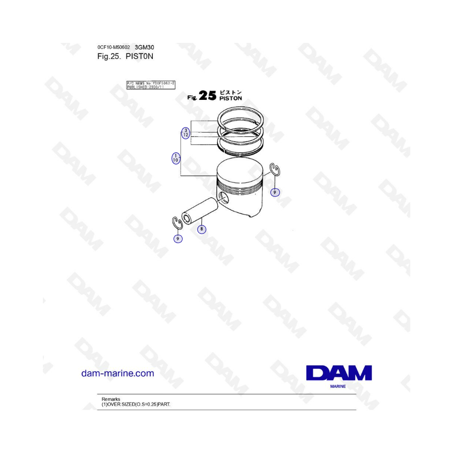 Yanmar 3GM30/3GM30F - Pistón