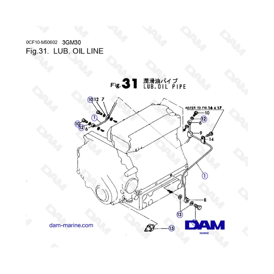 Yanmar 3GM30/3GM30F - Líneas de aceite lubricante