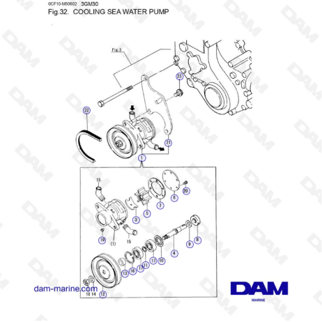 Yanmar 3GM30 - Cooling sea water pump