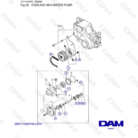 Yanmar 3GM30F - Bomba de agua de mar de refrigeración