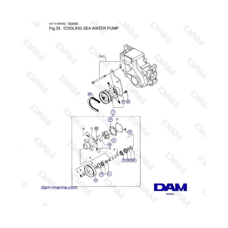 Yanmar 3GM30F - Bomba de agua de mar de refrigeración