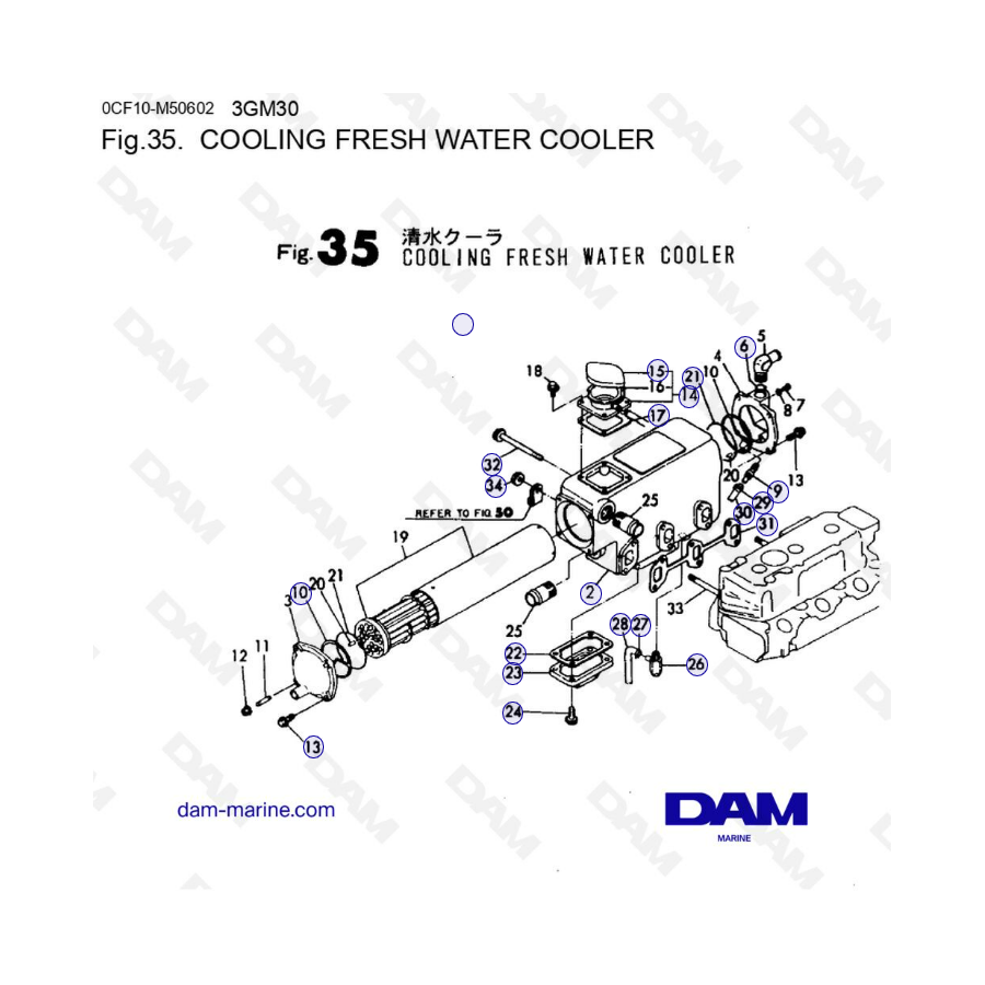 Yanmar 3GM30F - Refrigerador enfriador de agua dulce