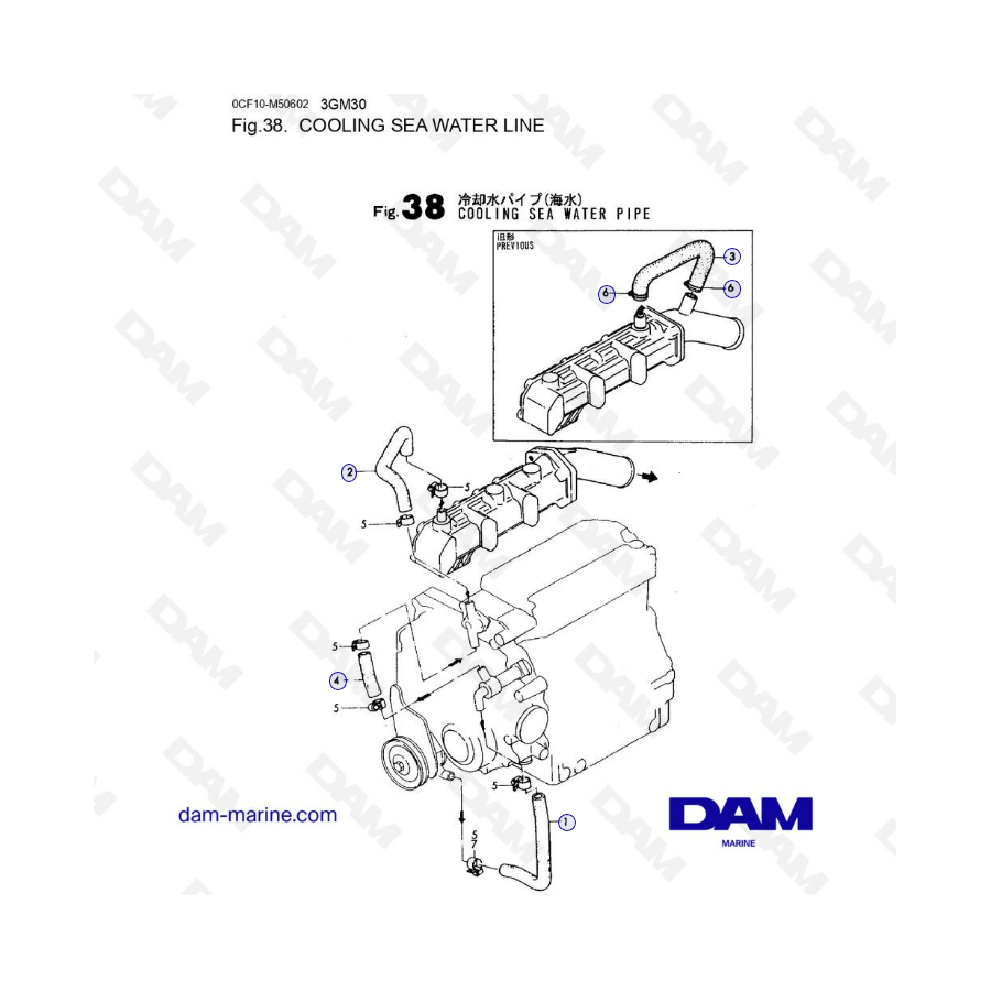 Yanmar 3GM30 - Cooling sea water line