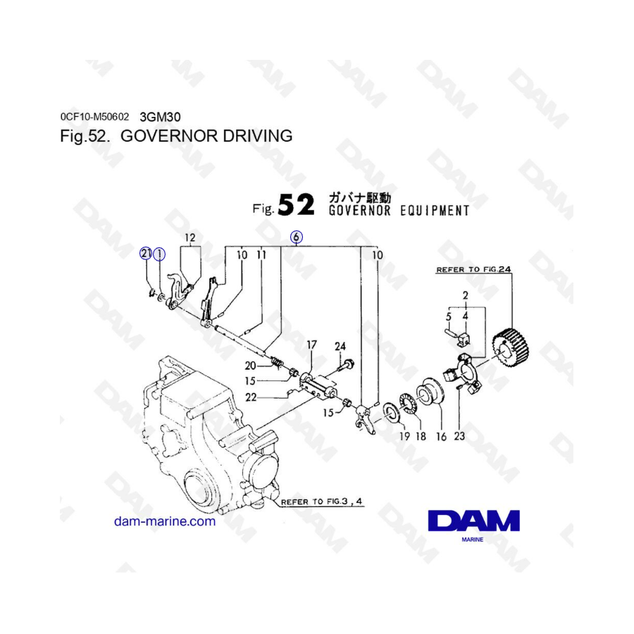 Yanmar 3GM30/3GM30F - Conducción del gobernador