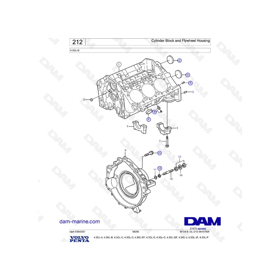 Volvo Penta 4.3L GL - Bloque de cilindros y caja del volante