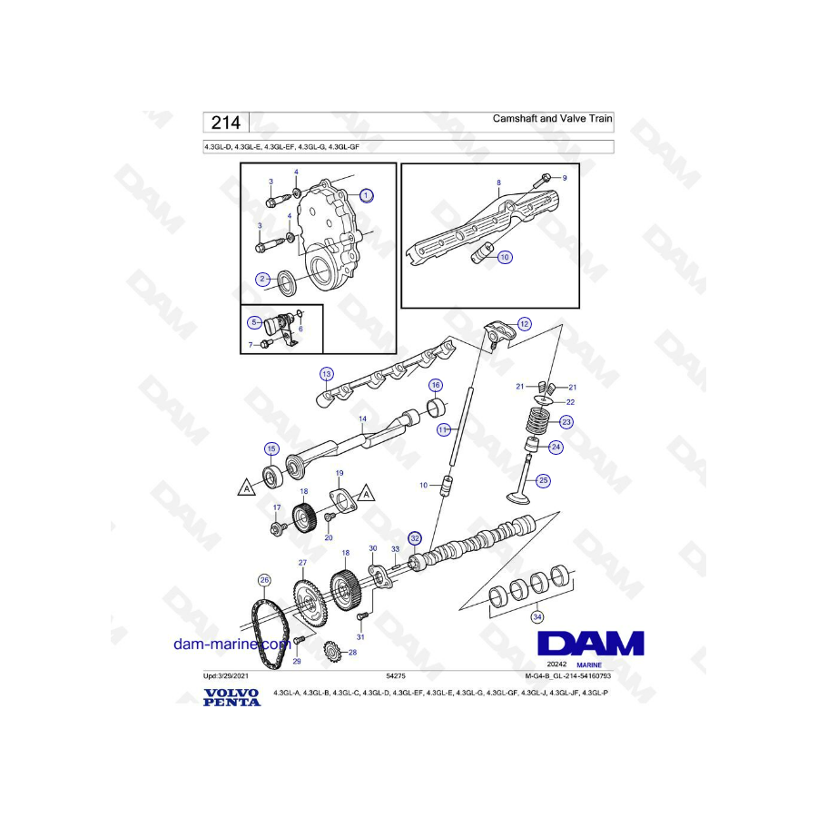 Volvo Penta 4.3L GL - Camshaft & valve train