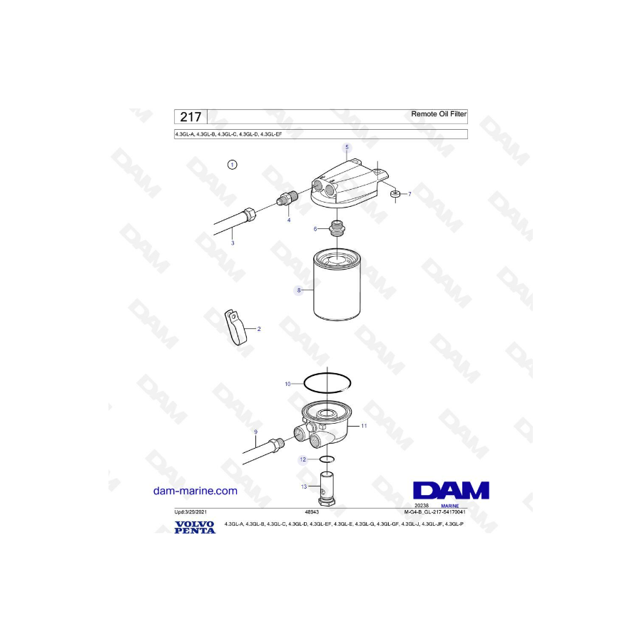 Volvo Penta 4.3L GL - Filtro de aceite remoto