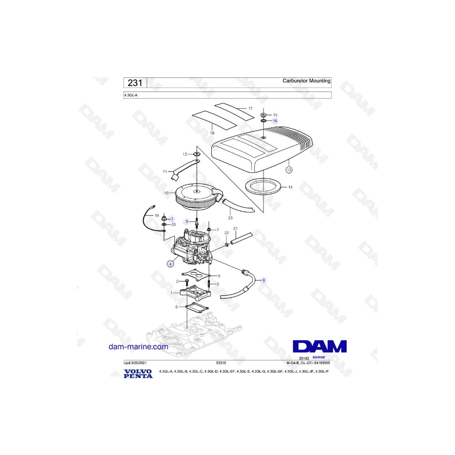 Volvo Penta 4.3L GL - Montaje del carburador