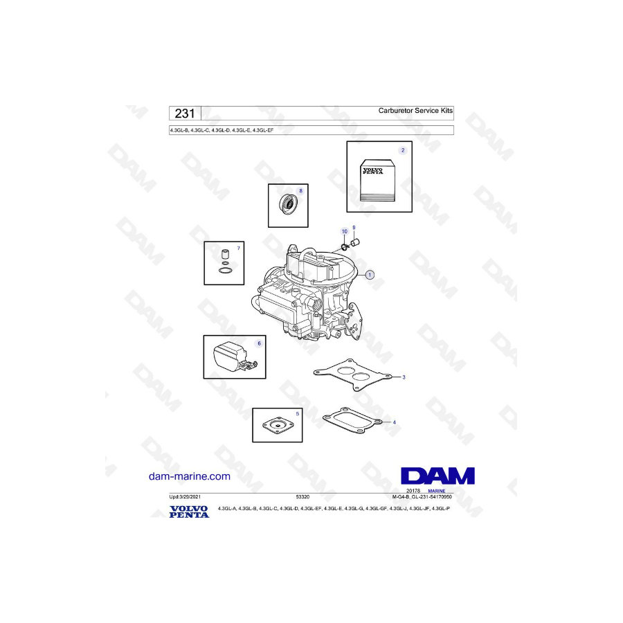 Volvo Penta 4.3L GL - Carburetor service kits