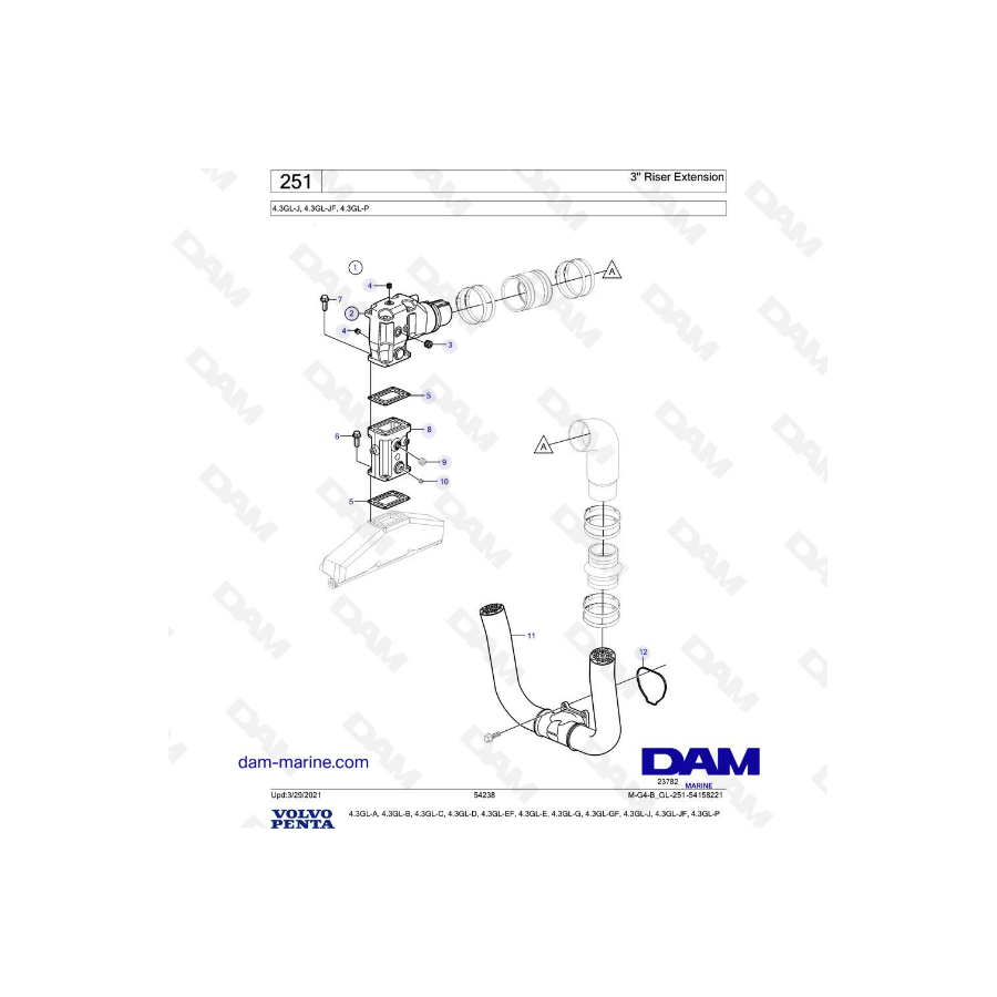 Volvo Penta 4.3L GL - Extensión de elevador de 3"