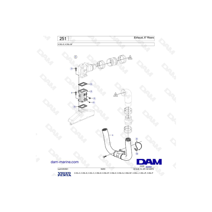 Volvo Penta 4.3L GL - Exhaust 6" Risers