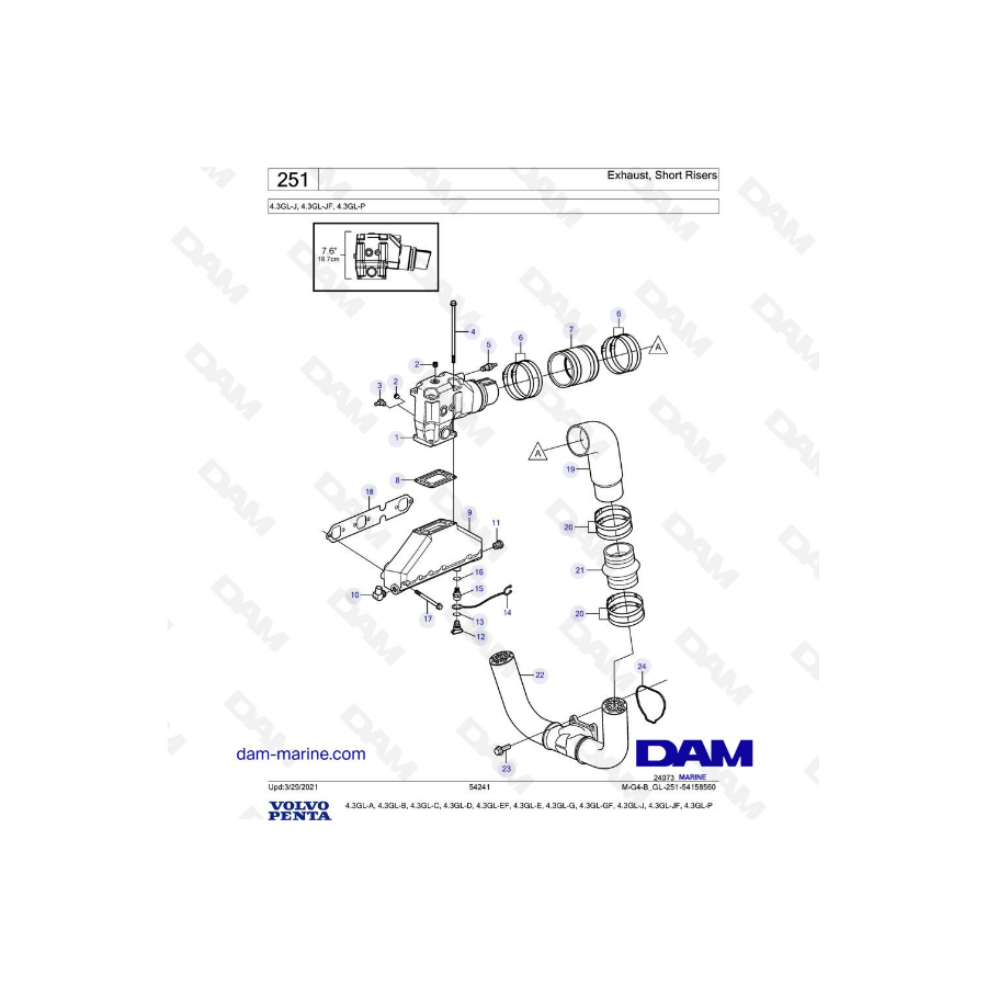 Volvo Penta 4.3L GL - Escape, bandas cortas