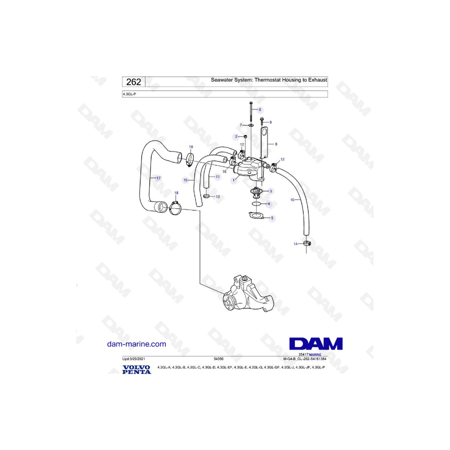 Volvo Penta 4.3L GL - Sistema de agua de mar: carcasa del termostato