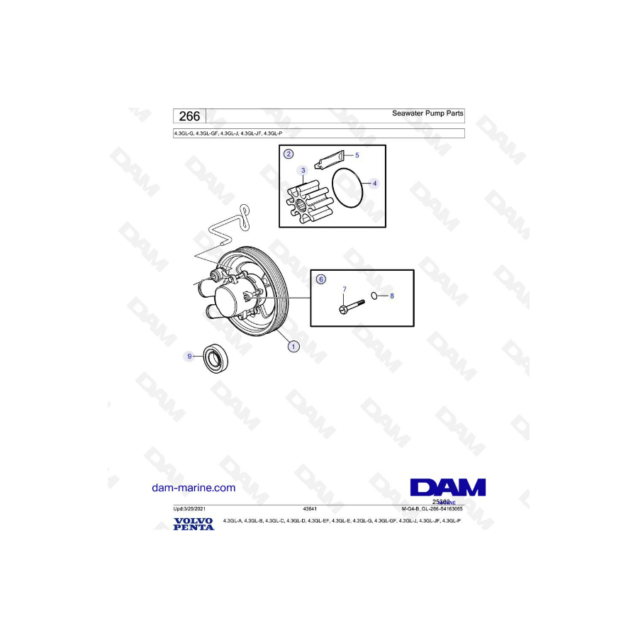 Volvo Penta 4.3L GL - Bomba de agua de mar Repuestos