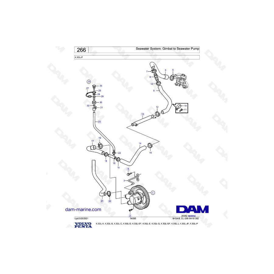 Volvo Penta 4.3L GL - Seawater System: Gimbal to Seawater Pump