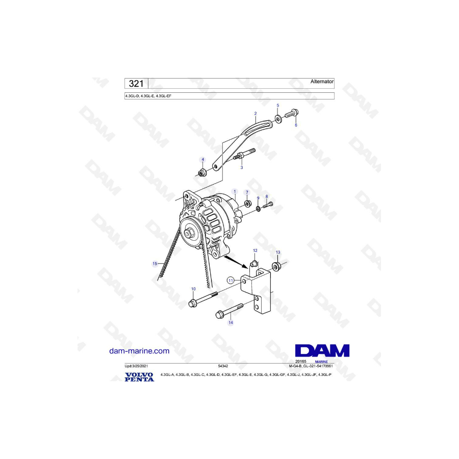 Volvo Penta 4.3L GL - Alternateur