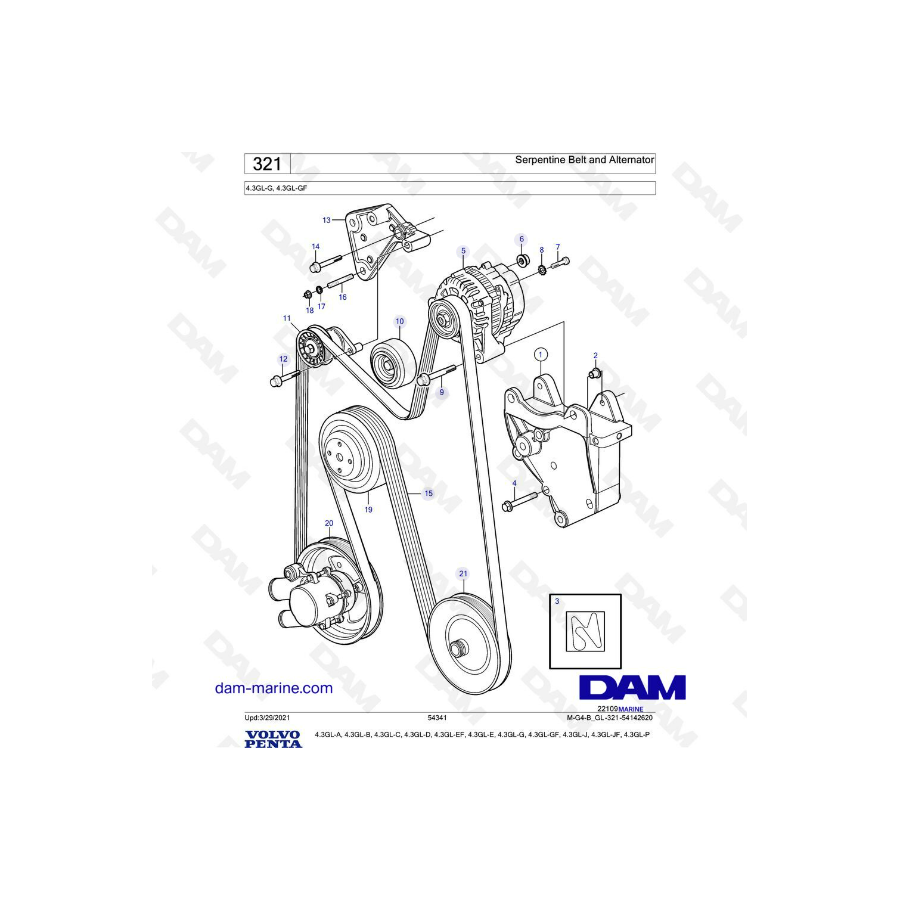 Volvo Penta 4.3L GL - Correa serpentina y alternador