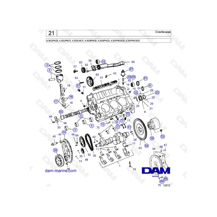 Volvo Penta 4.3L GS - Crankcase and oil pan 