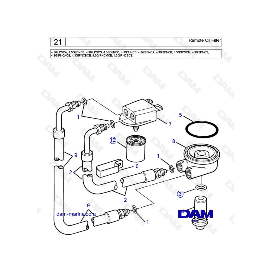 Volvo Penta 4.3L GS - Filtro de aceite remoto