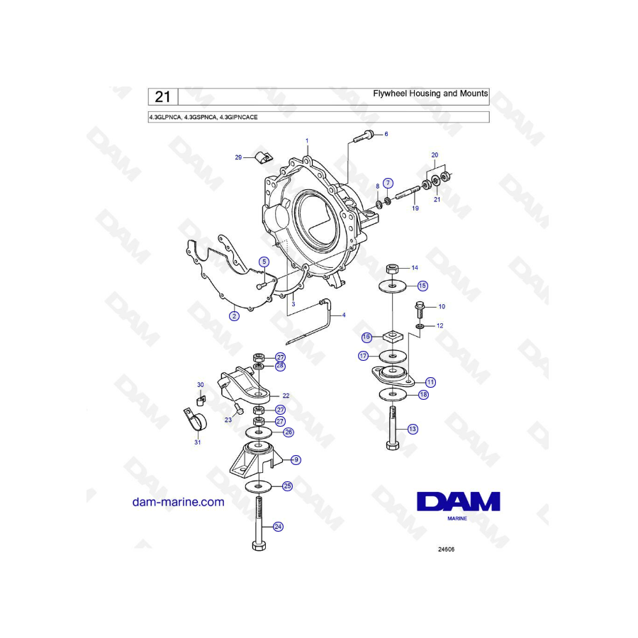 Volvo Penta 4.3L GS - Carcasa del volante y soportes