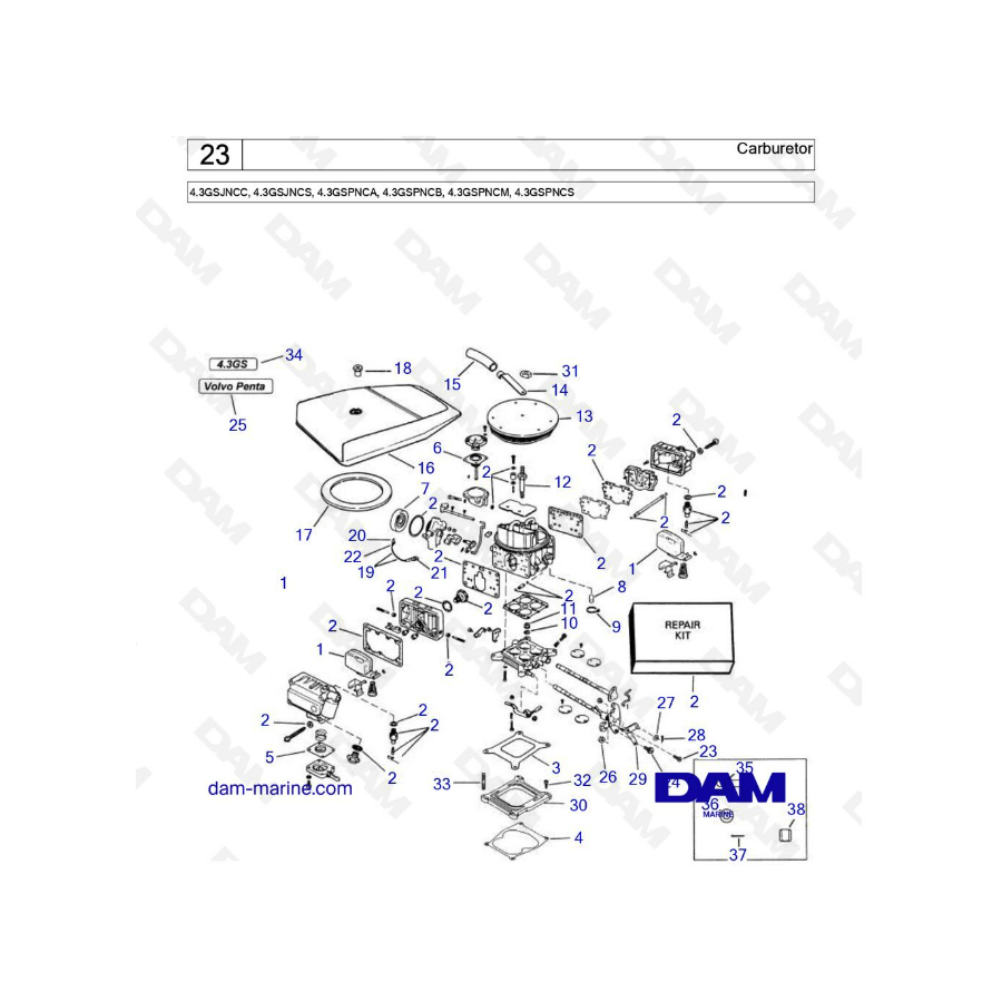 Volvo Penta 4.3L GS - Carburador