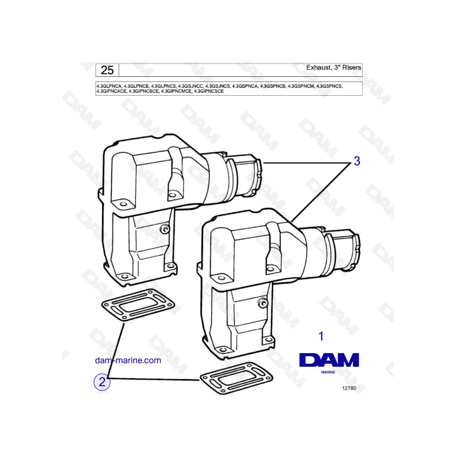 Volvo Penta 4.3L GS - Escape, elevadores de 3"