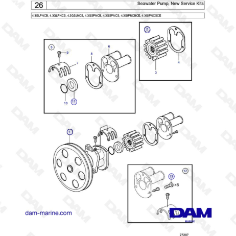 Volvo Penta 4.3L GS - Bomba de agua de mar, nuevos kits de servicio