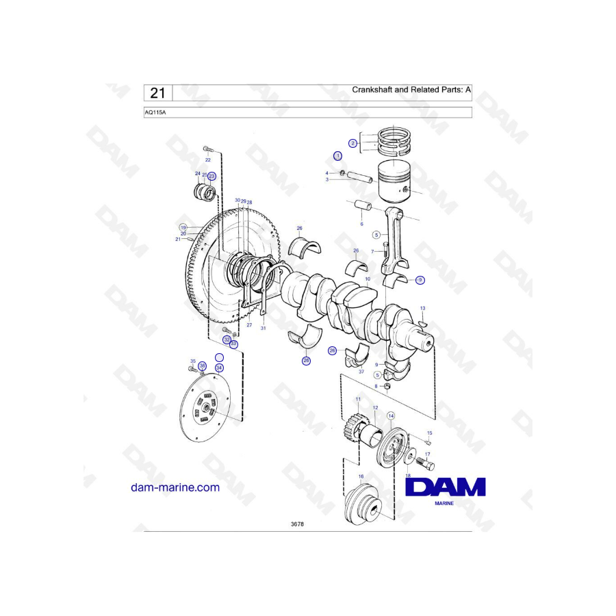 Volvo Penta AQ115 - Cigüeñal y piezas relacionadas