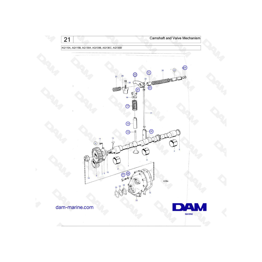 Volvo Penta AQ115 - Camshaft & valve mechanism