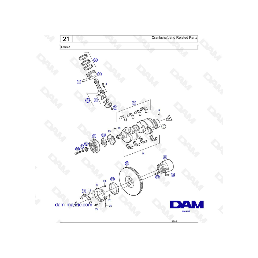 Volvo Penta 4.3L GXI - Cigüeñal y partes relacionadas