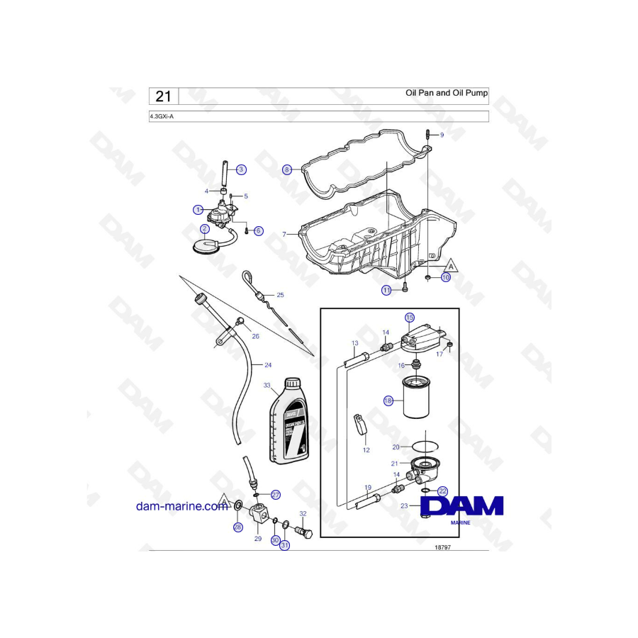 Volvo Penta 4.3L GXI - Cárter de aceite y bomba de aceite