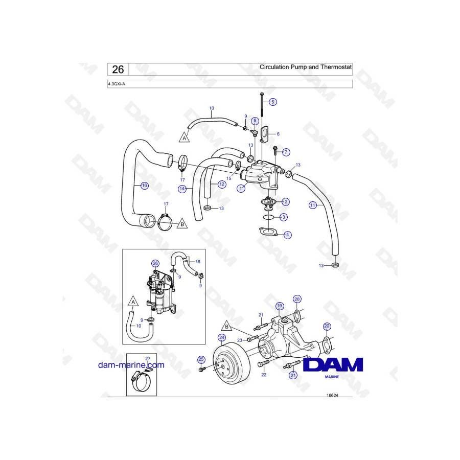 Volvo Penta 4.3L GXI - Bomba de circulación y termostato