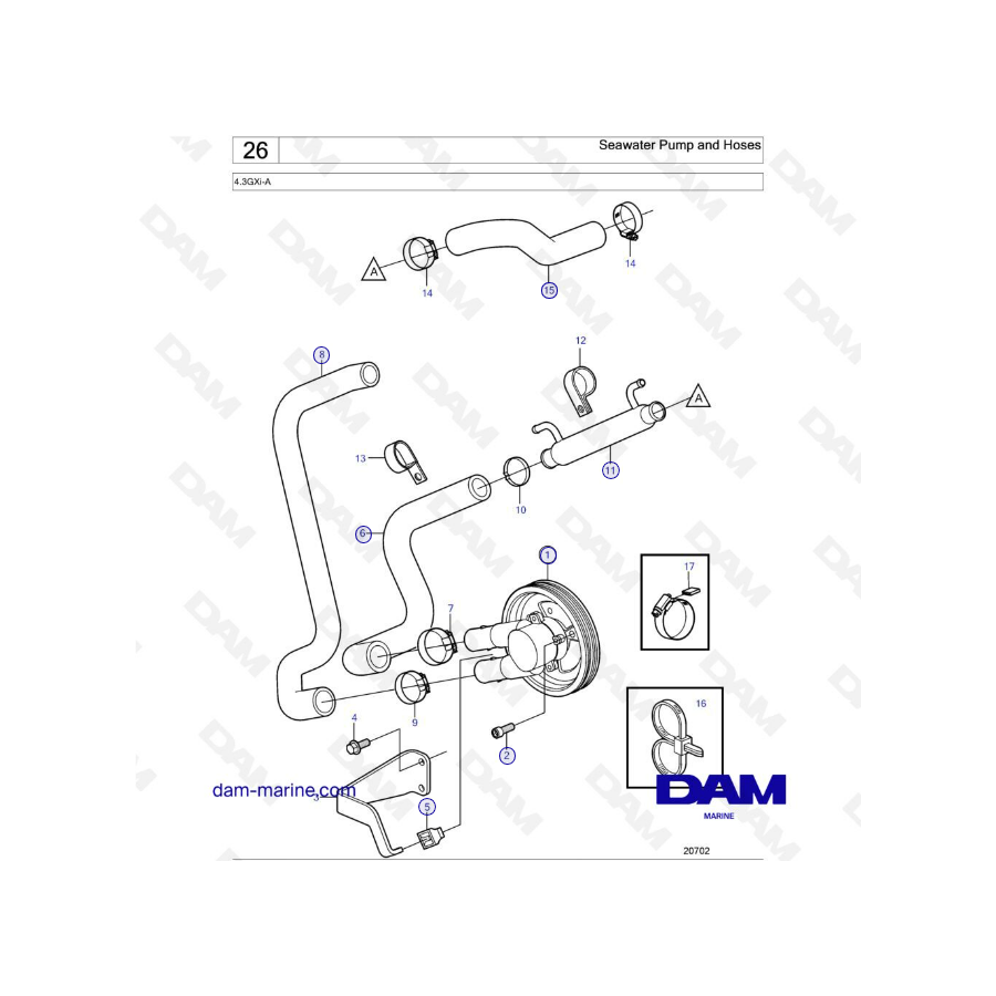 Volvo Penta 4.3L GXI - Bomba de agua de mar y mangueras