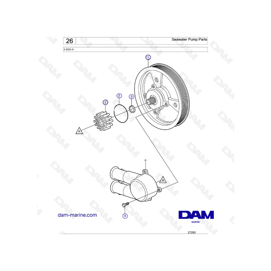 Volvo Penta 4.3L GXI - Recambios para bomba de agua de mar