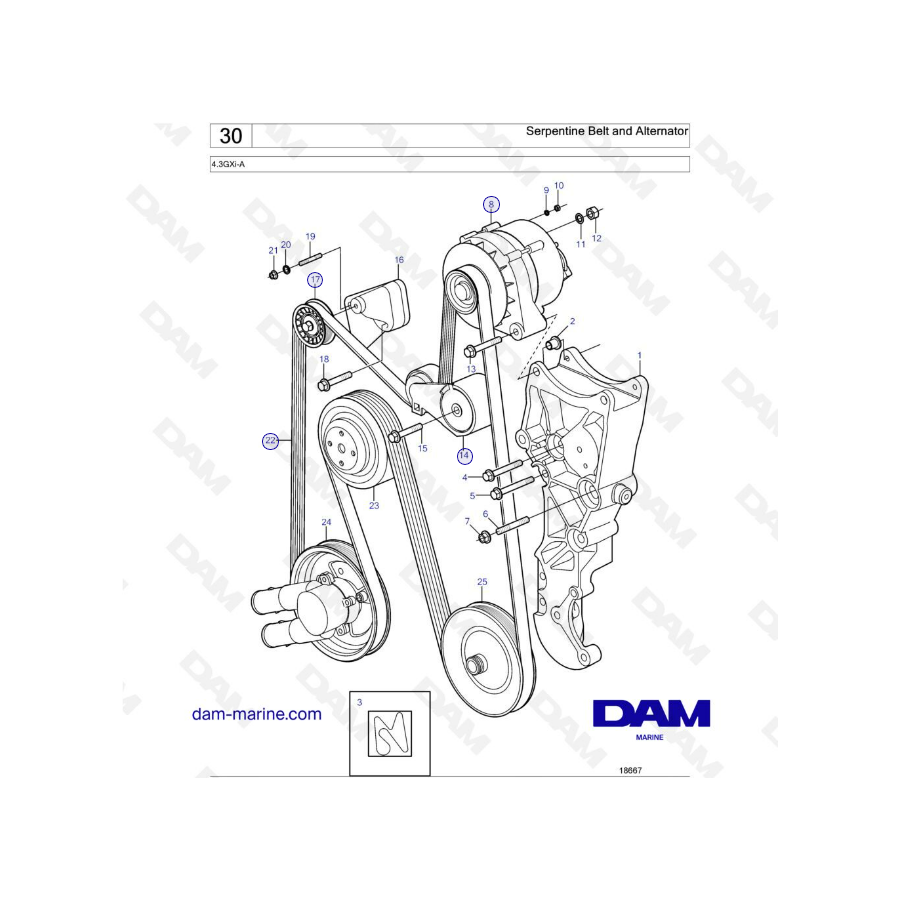 Volvo Penta 4.3L GXI - Correa serpentina y alternador